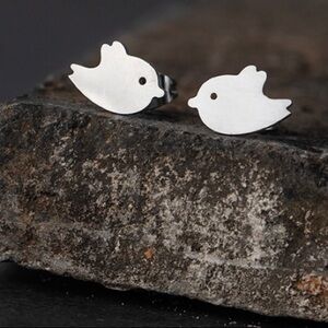 Little Birds twitter style boutique titanium stainless steel stud earrings NWT